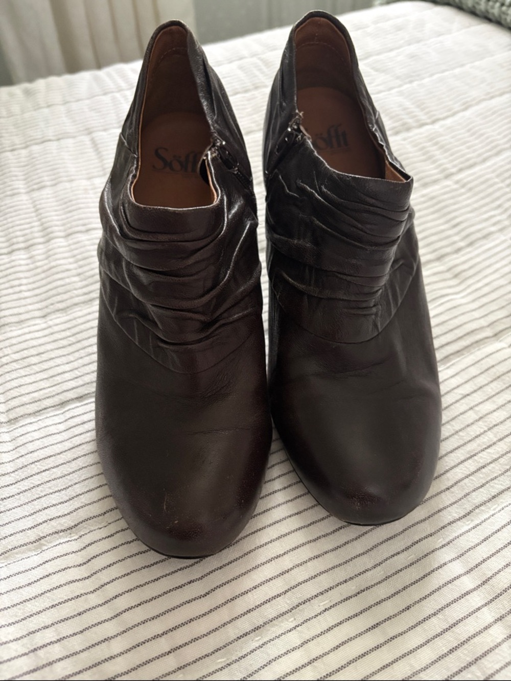 Sofft Dark Brown Leather Ankle Shoes | Side Zipper | 8.5 Wide